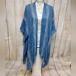 Sonoma Kimono Blue Striped Cardigan Slit Arms One Size